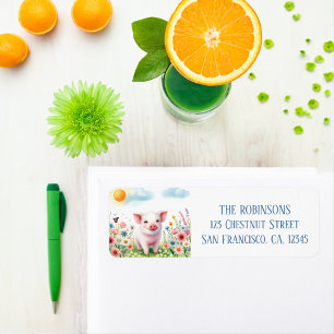 Spring Watercolor Pig Return Address Label