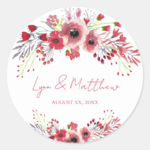 Spring Watercolor Poppy Red Flowers Wedding Classic Round Sticker