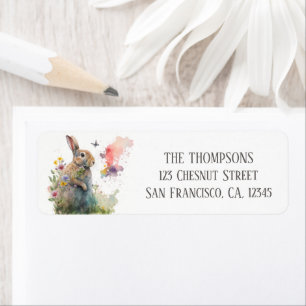 Spring Watercolor Rabbit Flowers Return Address Return Address Label