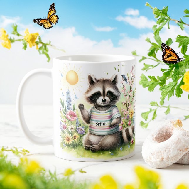 Spring Watercolor Racoon - Customised Kid Mug (Creator Uploaded)