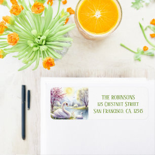Spring Watercolor Swan Return Address Label