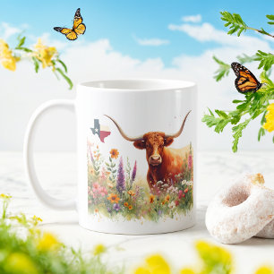 Spring Watercolor Texas Longhorn  Coffee Mug