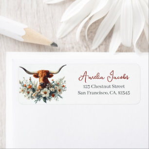 Spring Watercolor Texas Longhorn Return Address Label