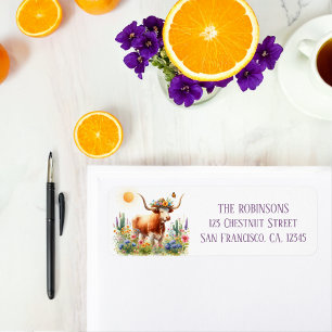 Spring Watercolor Texas Longhorn Return Address Label