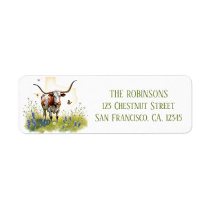 Spring Watercolor Texas Longhorn Return Address Return Address Label