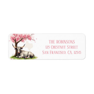 Spring Watercolor Texas Longhorn Tulips Bees Return Address Label