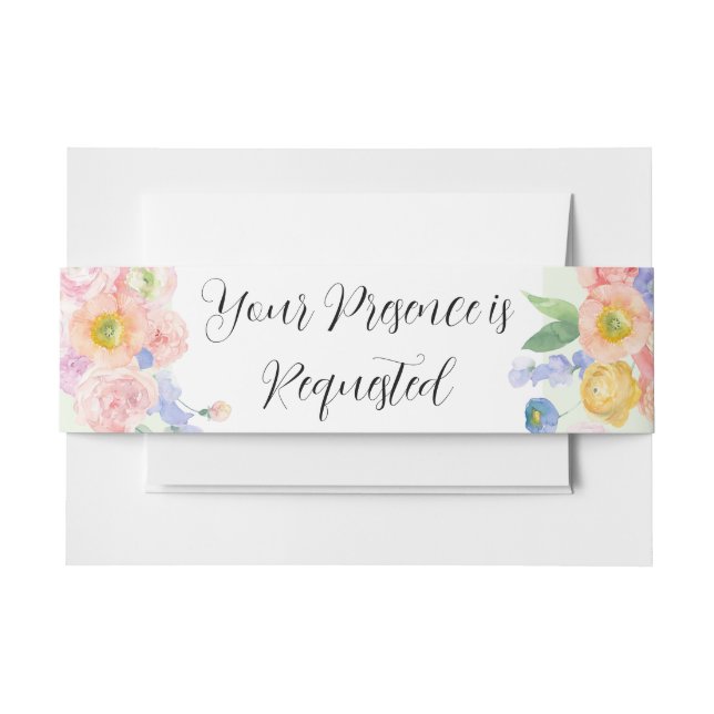 Spring Watercolor Wedding Invitation Invitation Belly Band (Front Example)