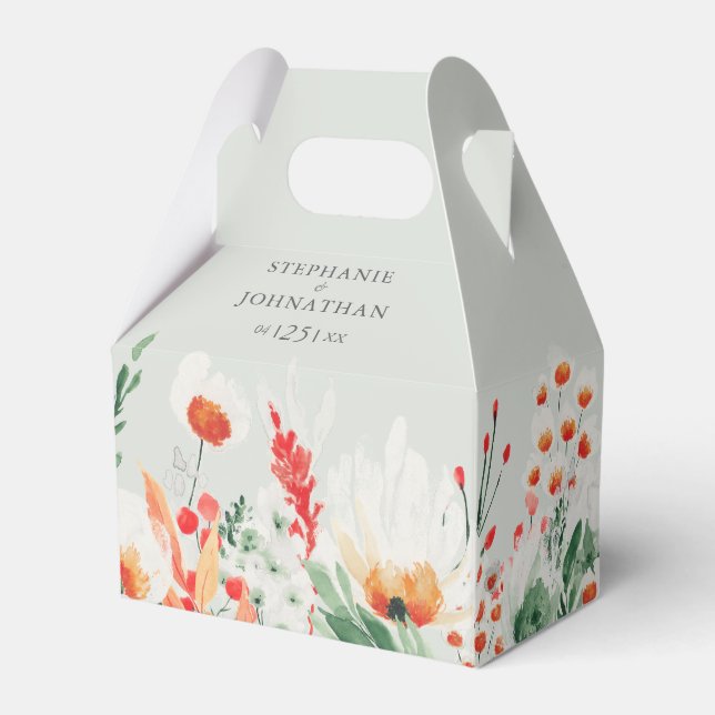 Spring Watercolor Wildflower Wedding Favour Box (Front Side)