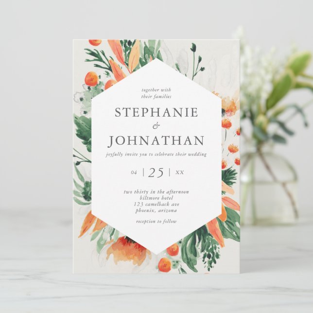 Spring Watercolor Wildflower Wedding Invitation (Standing Front)