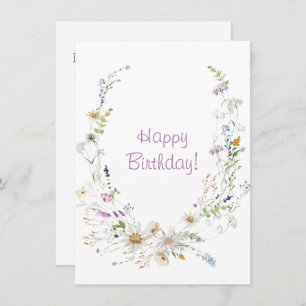 Spring Watercolor Wildflowers Happy Birthday 