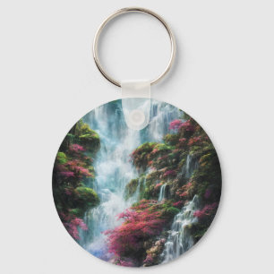 Spring Waterfall Mountain Pink Flowers 11 Key Ring