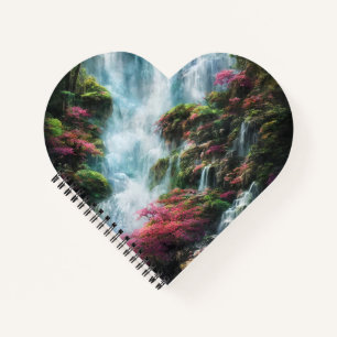 Spring Waterfall Mountain Pink Flowers 11 Notebook
