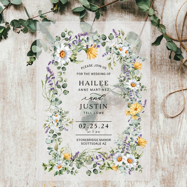 Spring Wedding Colourful Wildflower Floral Trendy Acrylic Invitations (Creator Uploaded)