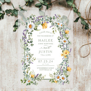 Spring Wedding Colourful Wildflower Floral Trendy Acrylic Invitations