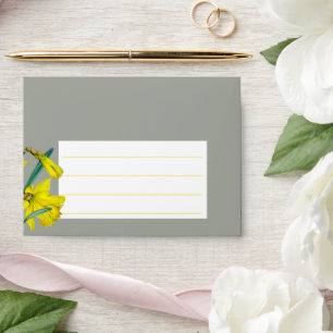 Spring wedding daffodil watercolor grey yellow  envelope