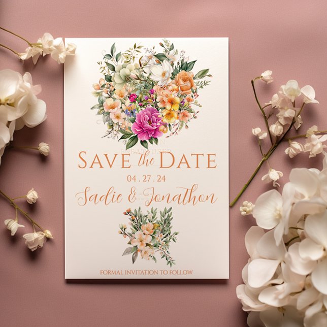 Spring Wedding Floral Apricot Sage Green Wedding Save The Date (Creator Uploaded)