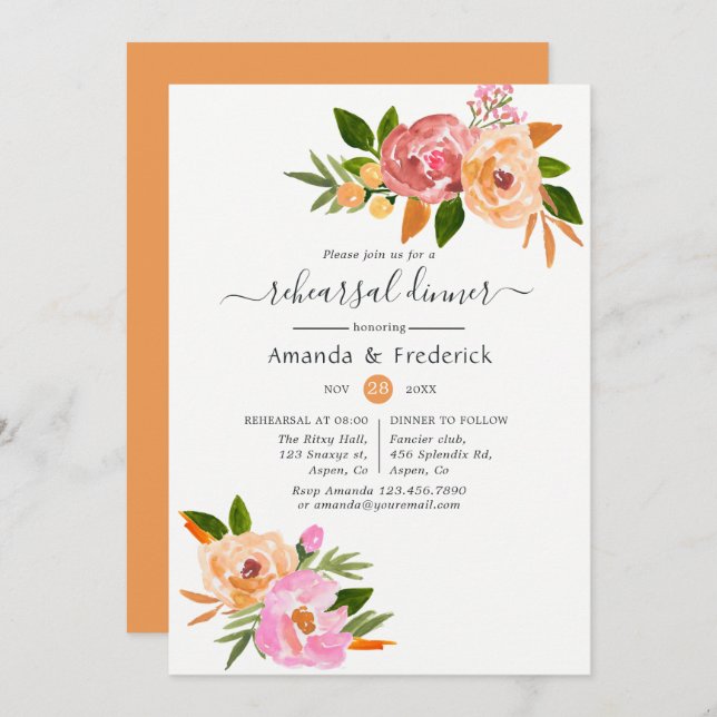 Spring Wedding Floral Rehearsal Dinner Invitation (Front/Back)