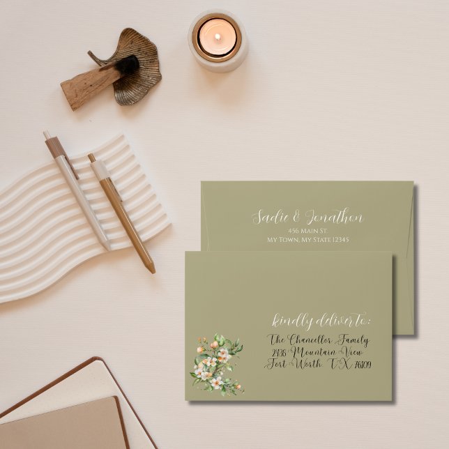 Spring Wedding Floral Sage Green Wedding  Envelope (Creator Uploaded)