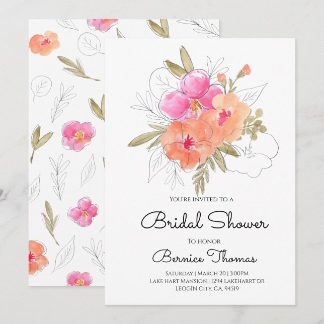 Spring wedding flower bridal shower invitation (Front/Back)