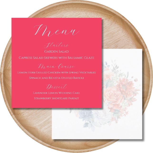 Spring Wedding Hot Pink Floral Square Menu (Creator Uploaded)