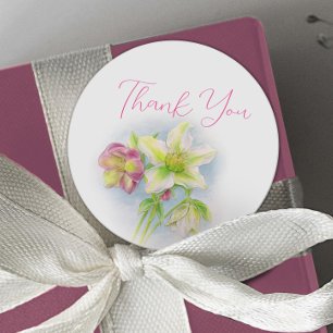 Spring wedding thank you hellebore watercolor art classic round sticker