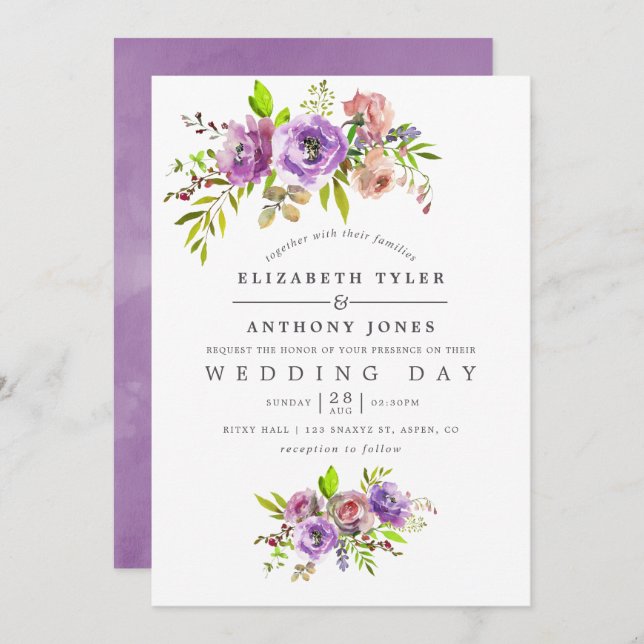 Spring Wedding Watercolor Floral Invitation (Front/Back)