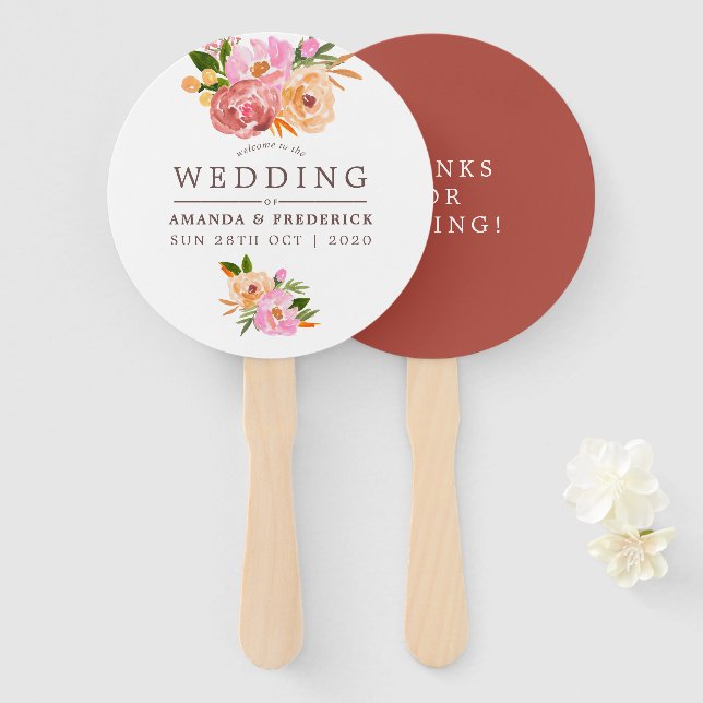 Spring Wedding watercolor flowers favour Hand Fan (Front and Back)
