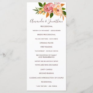 Spring Wedding watercolor flowers Wedding Program