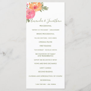 Spring Wedding watercolor flowers Wedding Program
