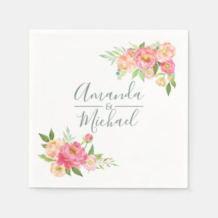 Spring Wedding watercolor Peonies Napkin