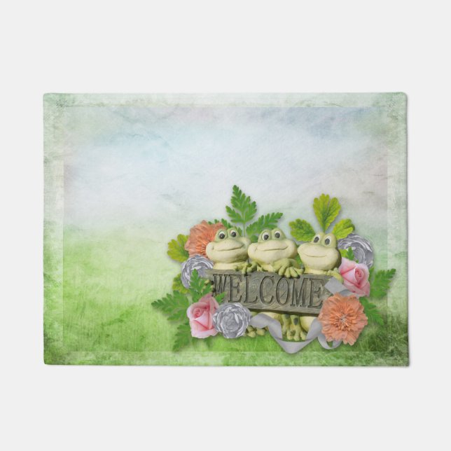 Spring - Welcome 3 Cute Frogs Doormat (Front)