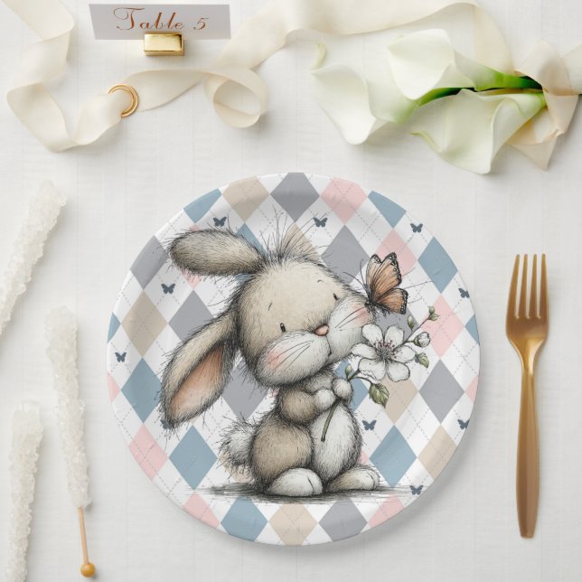 Spring Whimsical Bunny Paper Plate (Wedding)