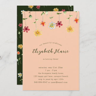Spring Whimsical Wildflower Orange Girl Birthday Invitation