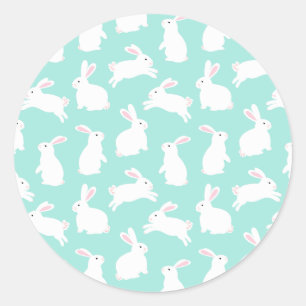 Spring White Bunnies Pattern Classic Round Sticker