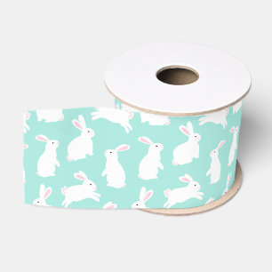 Spring White Bunnies Pattern Grosgrain Ribbon