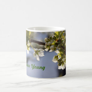 spring white cherry flowers, mother's day gifts. coffee mug