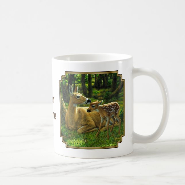 Spring Whitetail Fawn and Mother Deer Coffee Mug (Right)