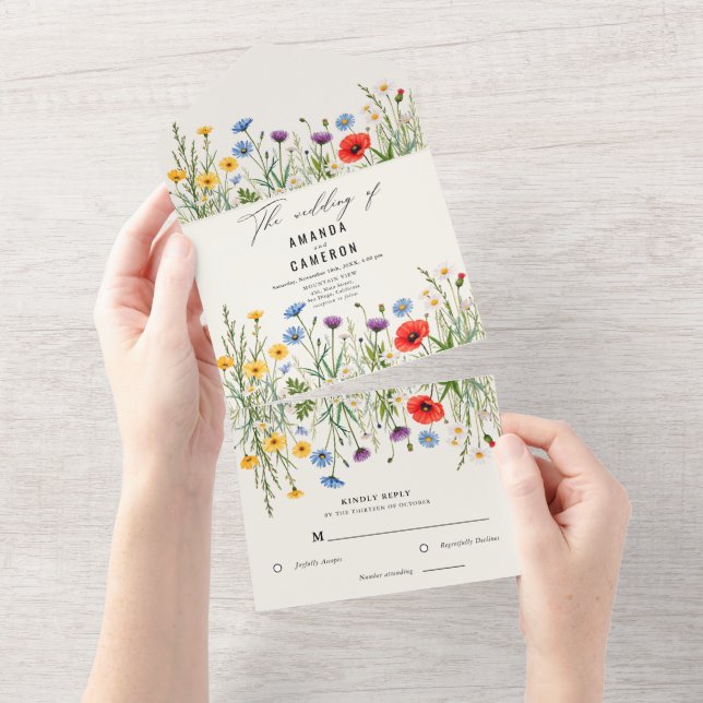 Spring Wild Flower Meadow Wedding  All In One Invitation (Tearaway)