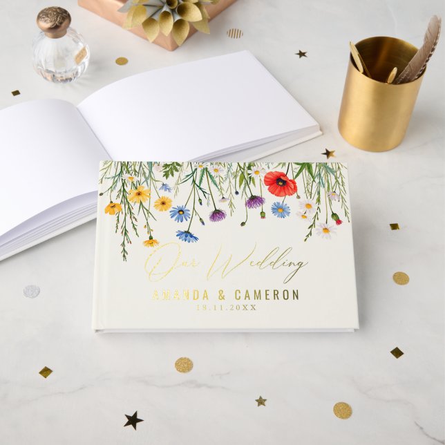 Spring Wild Flower Meadow Wedding  Guest Book (Front Open)