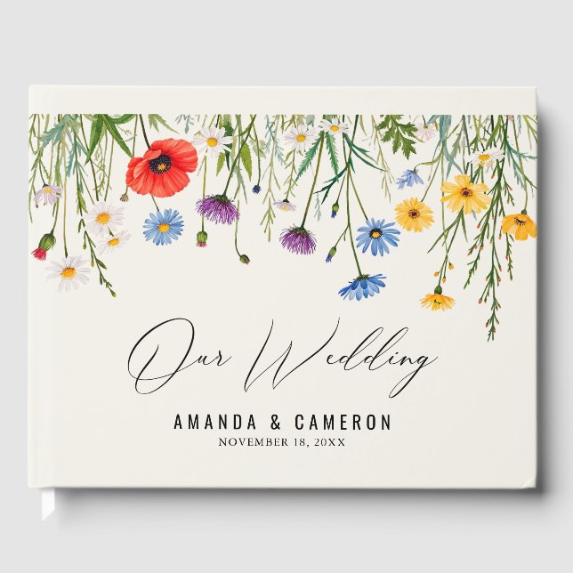 Spring Wild Flower Meadow  Wedding Guest Book (Front)