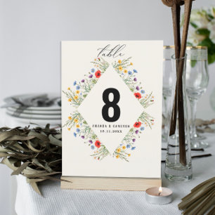 Spring Wild Flower Meadow Wedding Table Number