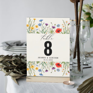 Spring Wild Flower Meadow Wedding Table Number