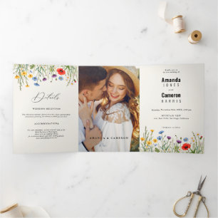 Spring Wild Flower Meadow Wedding  Tri-Fold Announcement
