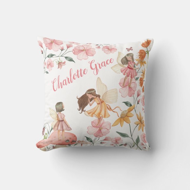 Spring Wild Flower Woodland Fairies Girl Nursery Cushion (Front)