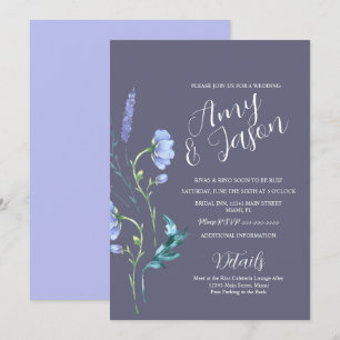 Spring Wild Flower Wreath Muted Purple Wedding Invitation