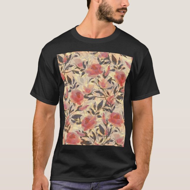 Spring wild roses: watercolor pattern. T-Shirt (Front)