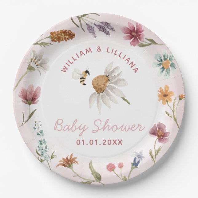 Spring Wildflower Baby Shower Paper Plate (Front)