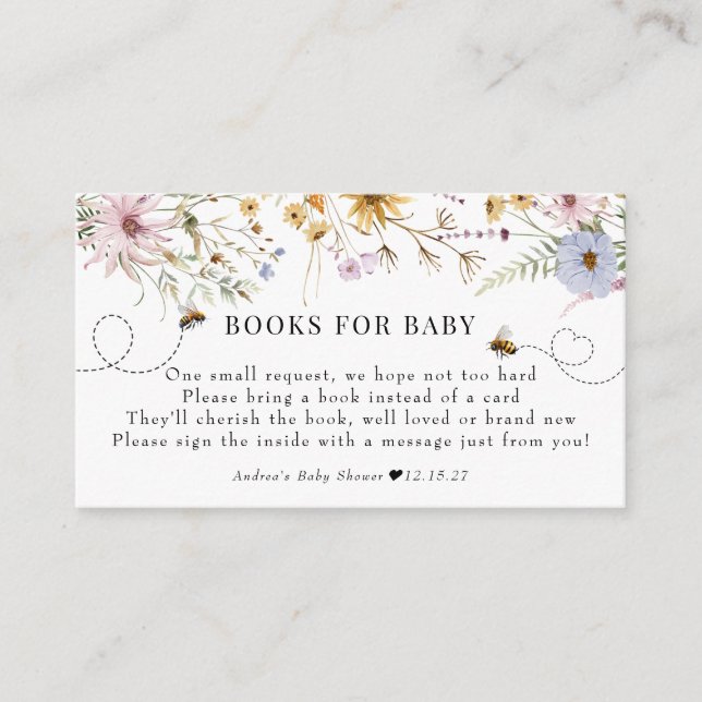 Spring Wildflower | Bee Baby Shower | Book Request Enclosure Card (Front)