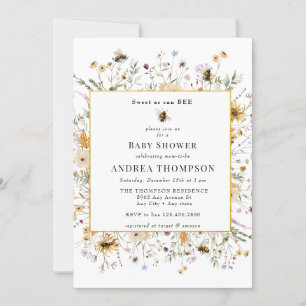 Spring Wildflower   Bee Baby Shower Invitation