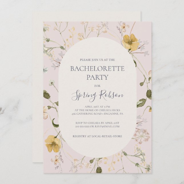 Spring Wildflower | Blush Bachelorette Party  Invitation (Front/Back)